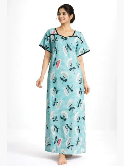 Women's Soft & Stretchable Lycra Fabric Nighty, Sky Blue